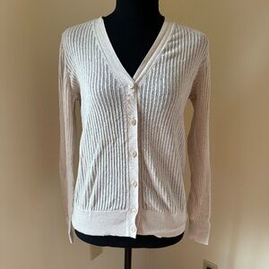 **SAKS FIFTH AVENUE* Ivory V-Neck Button Down Cardigan Sweater Size Medium
